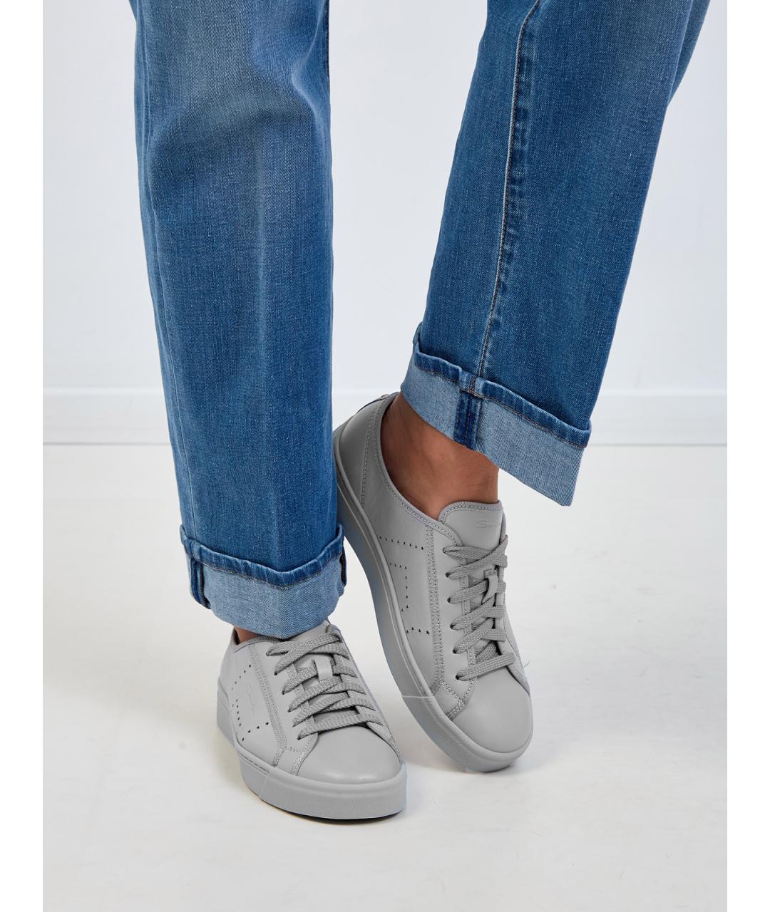 SANTONI Серые кожаные кеды, фото 2