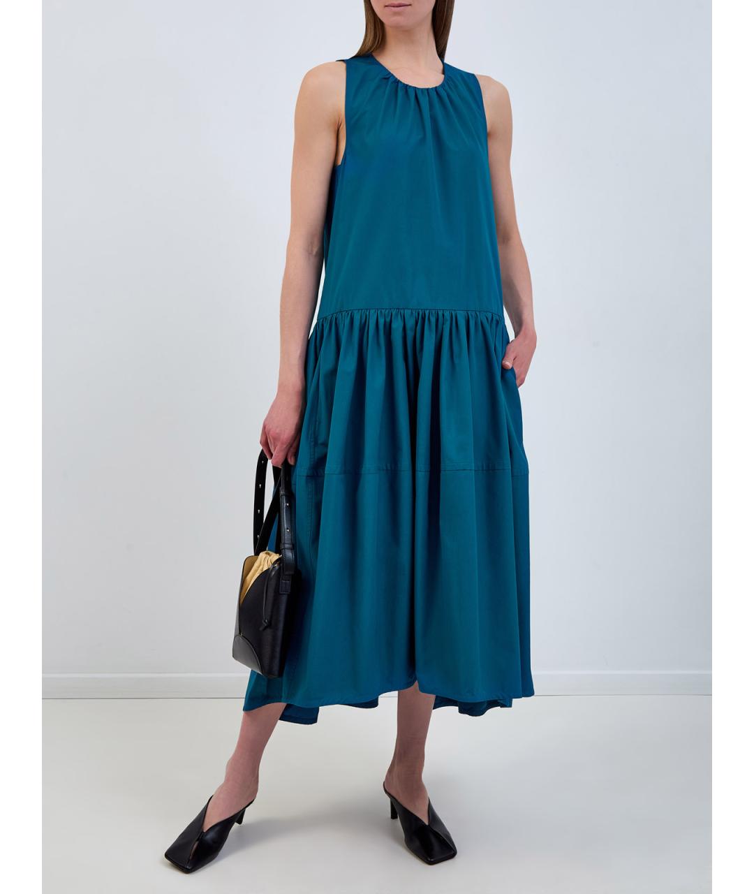 JIL SANDER Бирюзовое хлопковое повседневное платье, фото 2