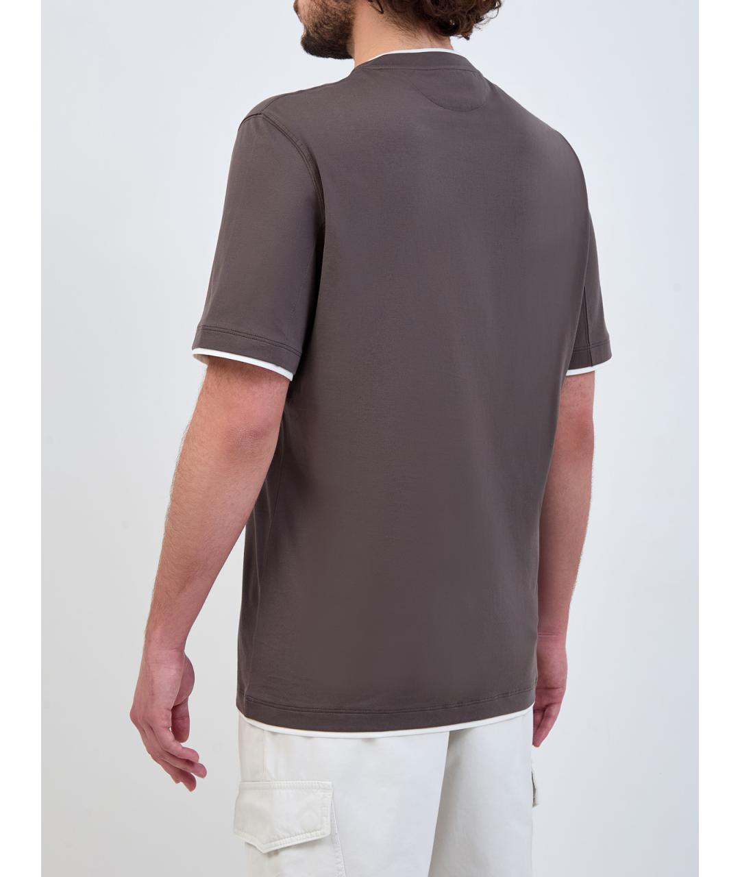 BRUNELLO CUCINELLI Коричневая хлопковая футболка, фото 4