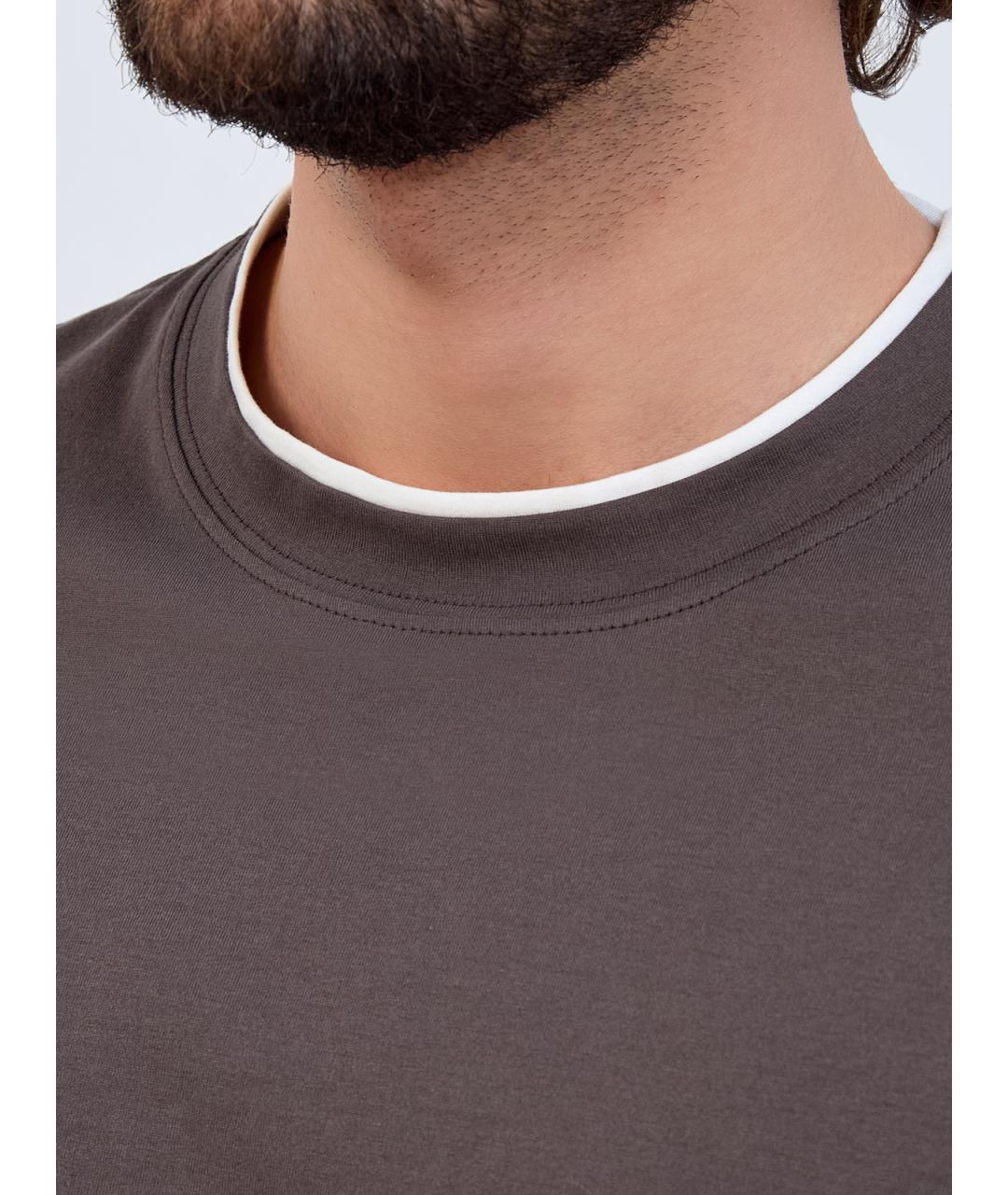BRUNELLO CUCINELLI Коричневая хлопковая футболка, фото 5