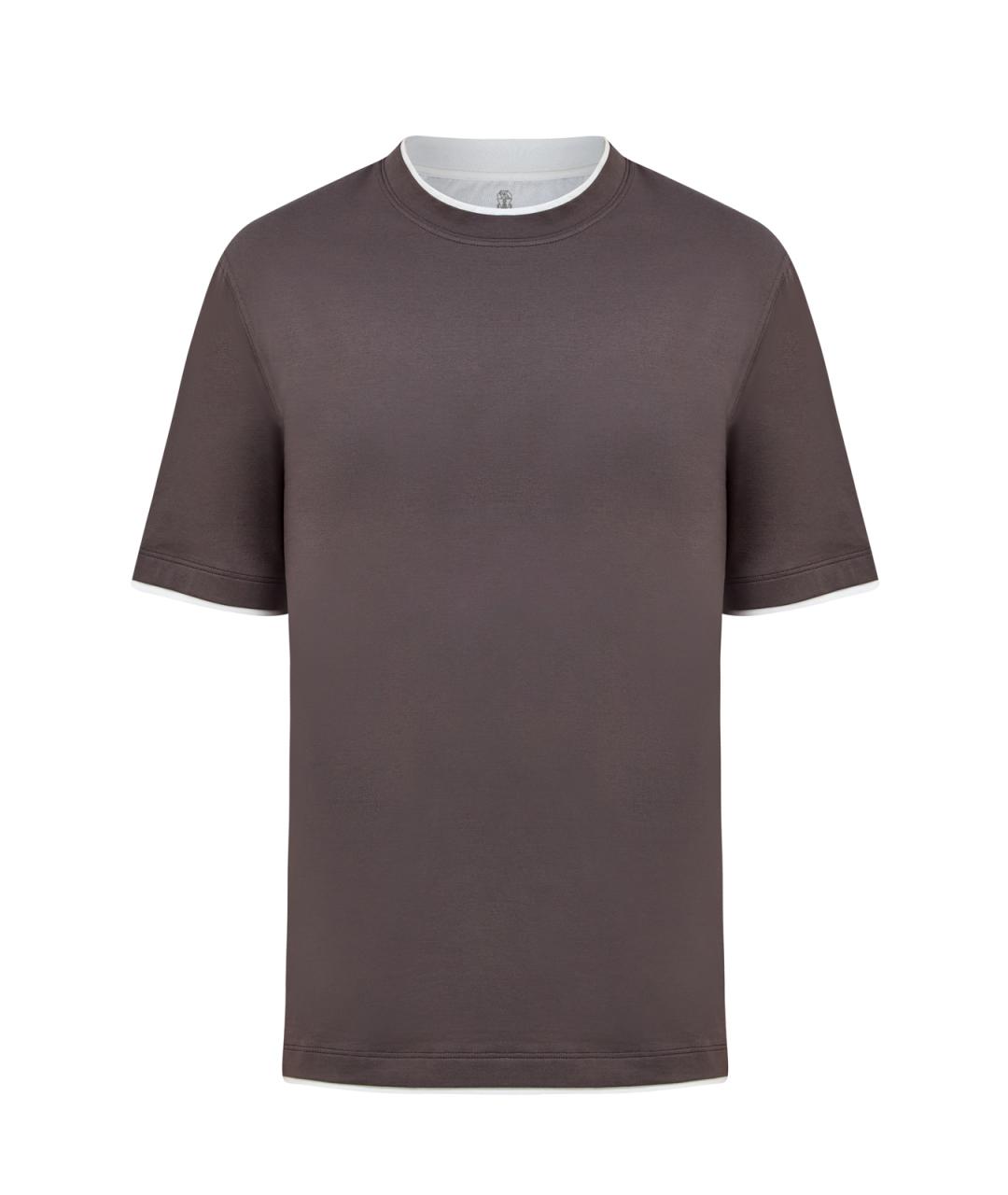 BRUNELLO CUCINELLI Коричневая хлопковая футболка, фото 1