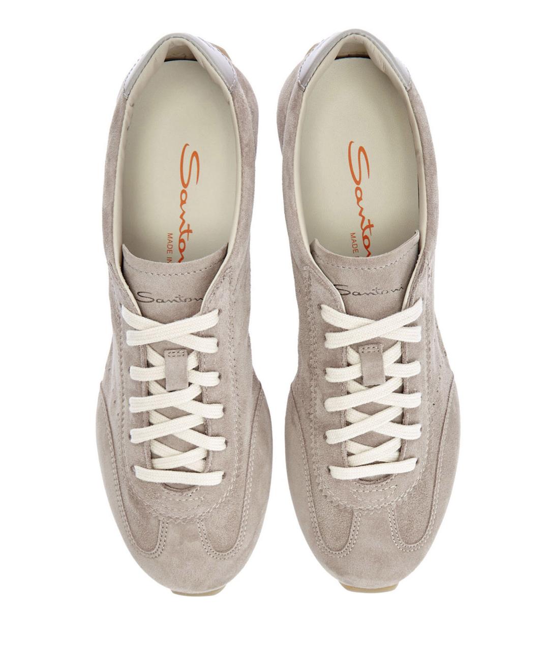 SANTONI Бежевые замшевые кеды, фото 6