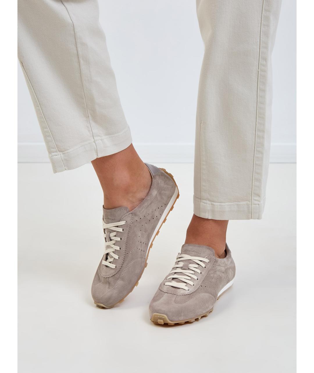 SANTONI Бежевые замшевые кеды, фото 2