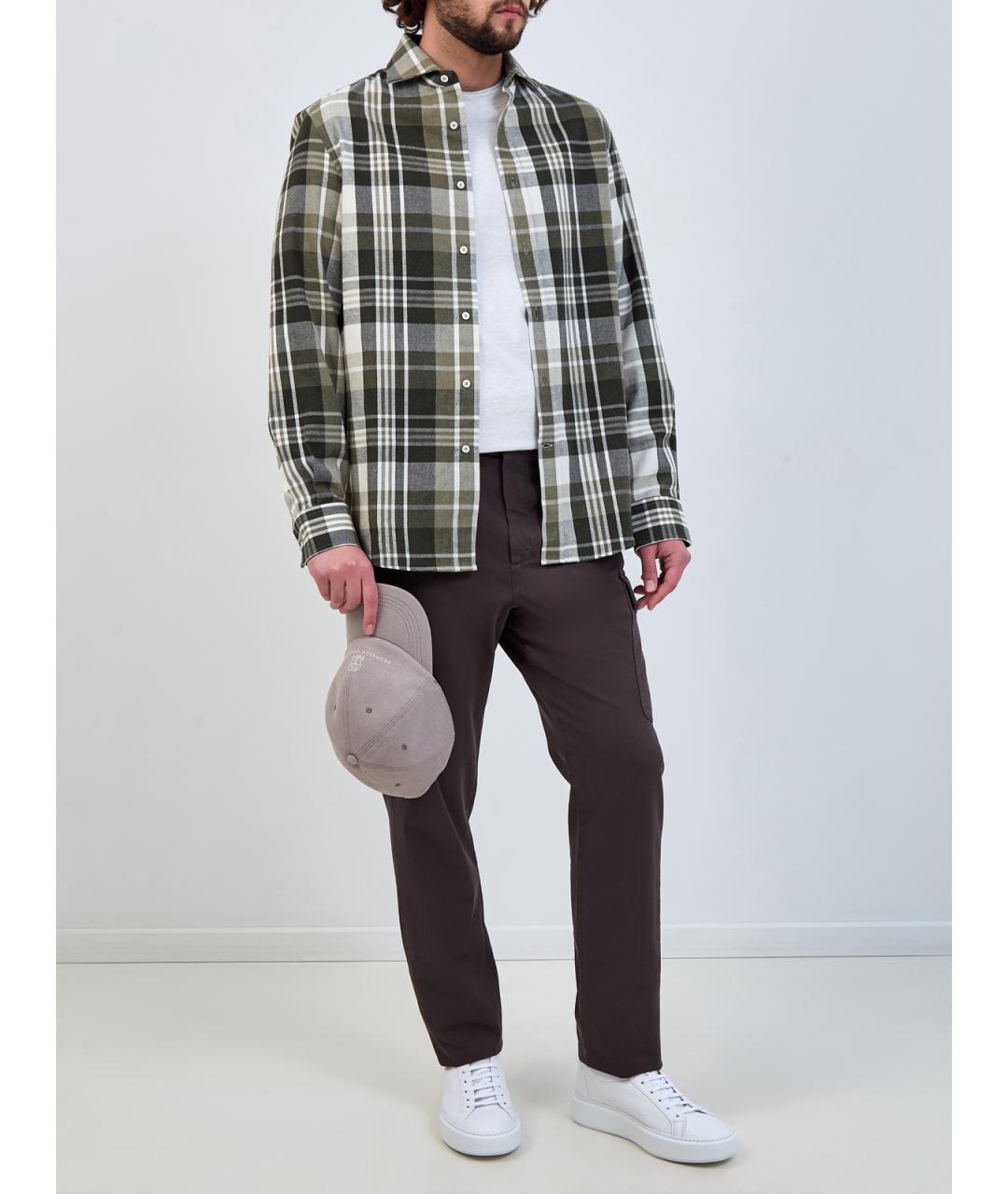 BRUNELLO CUCINELLI Коричневые хлопковые повседневные брюки, фото 2