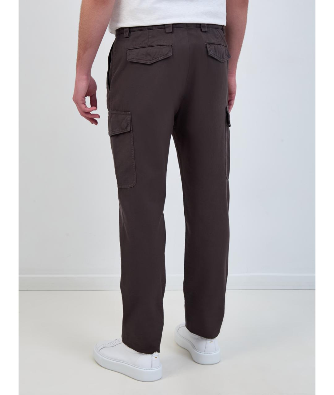 BRUNELLO CUCINELLI Коричневые хлопковые повседневные брюки, фото 4