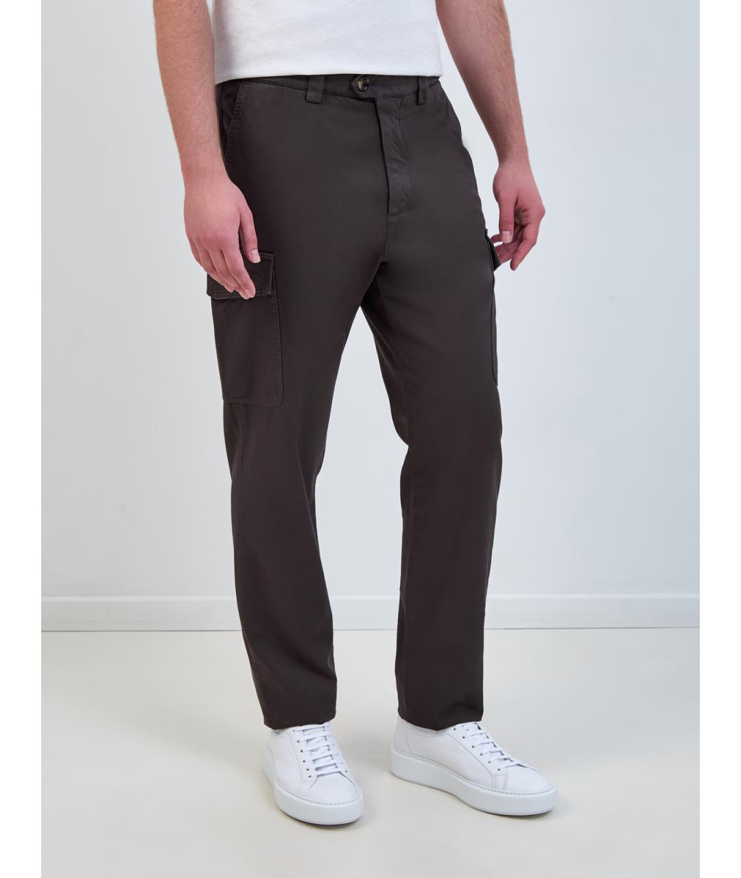 BRUNELLO CUCINELLI Коричневые хлопковые повседневные брюки, фото 3