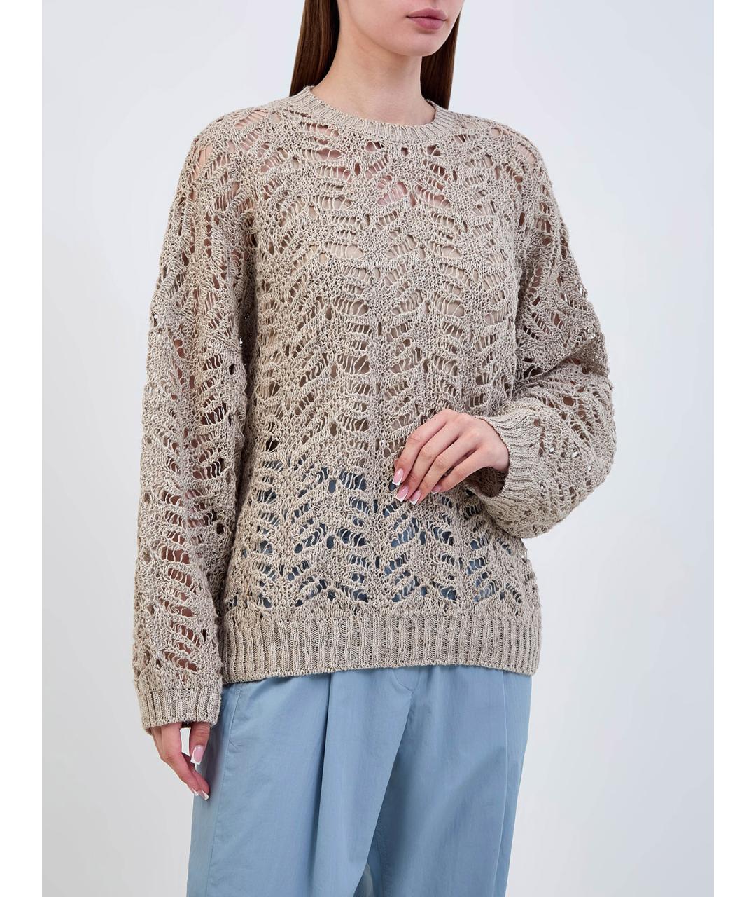 BRUNELLO CUCINELLI Бежевый льняной джемпер / свитер, фото 3