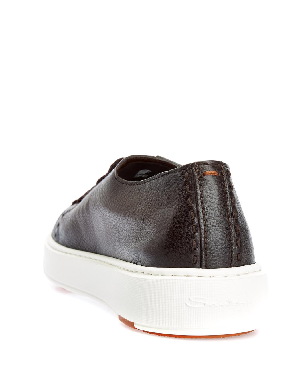 SANTONI Коричневые кожаные низкие кроссовки / кеды, фото 4