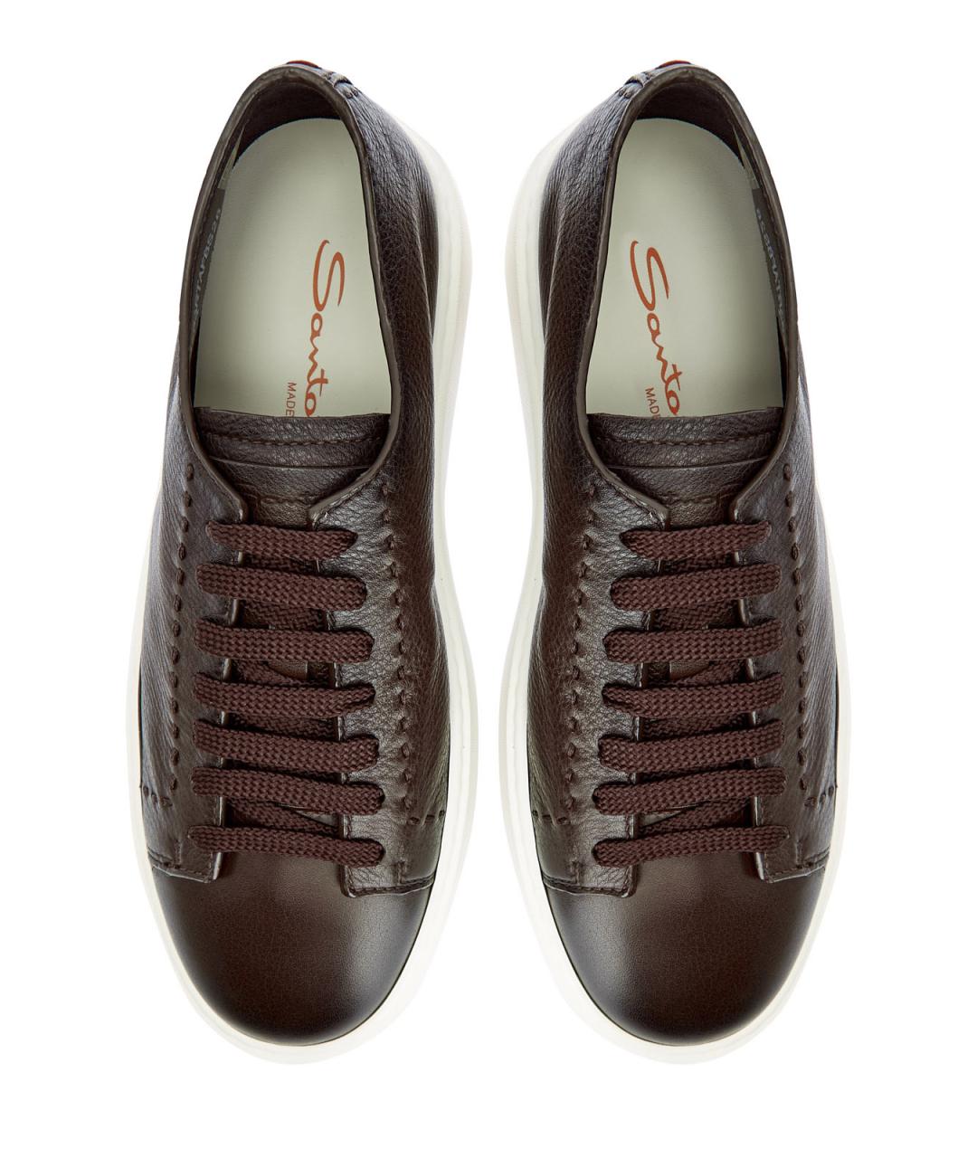 SANTONI Коричневые кожаные низкие кроссовки / кеды, фото 6