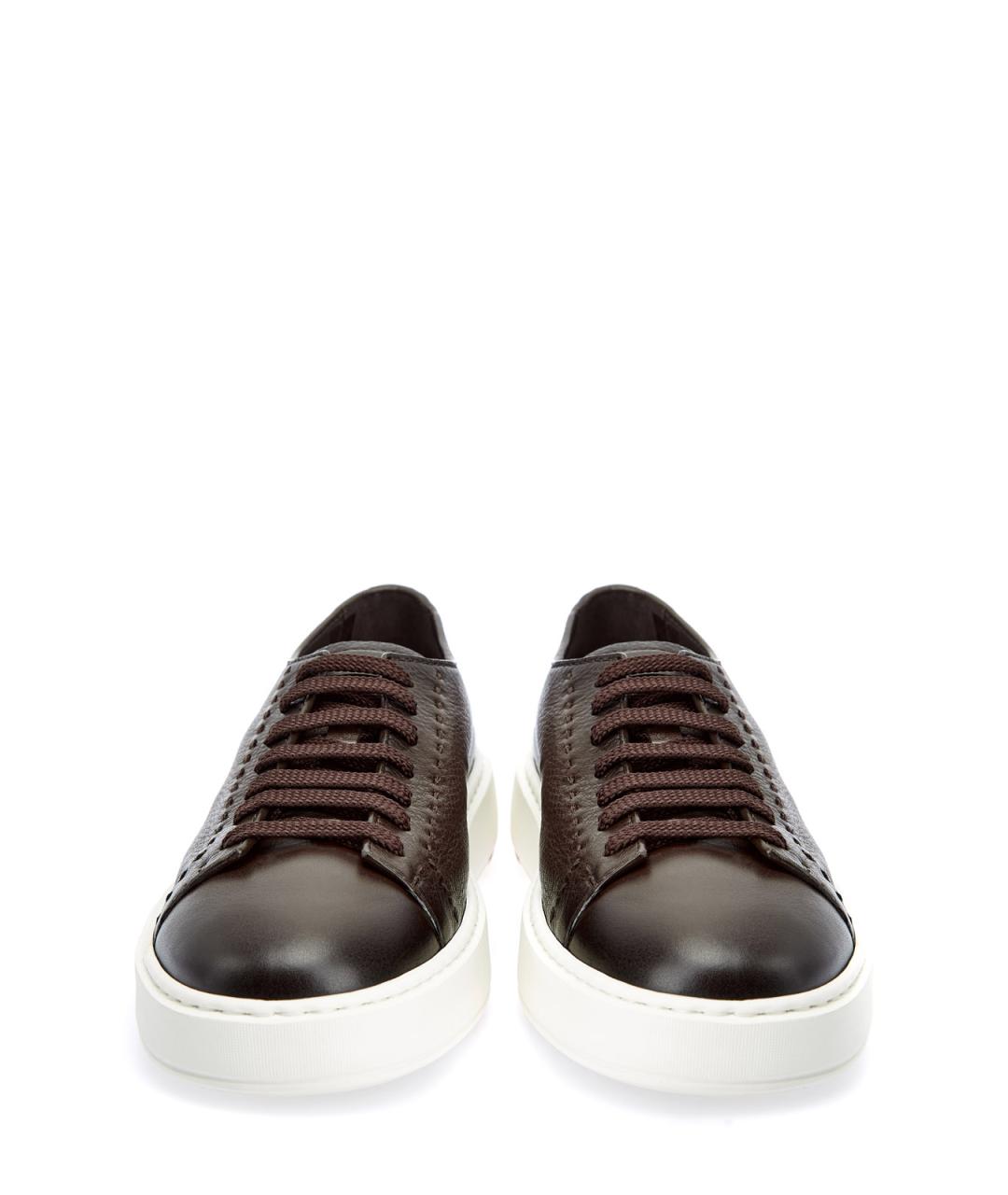 SANTONI Коричневые кожаные низкие кроссовки / кеды, фото 5