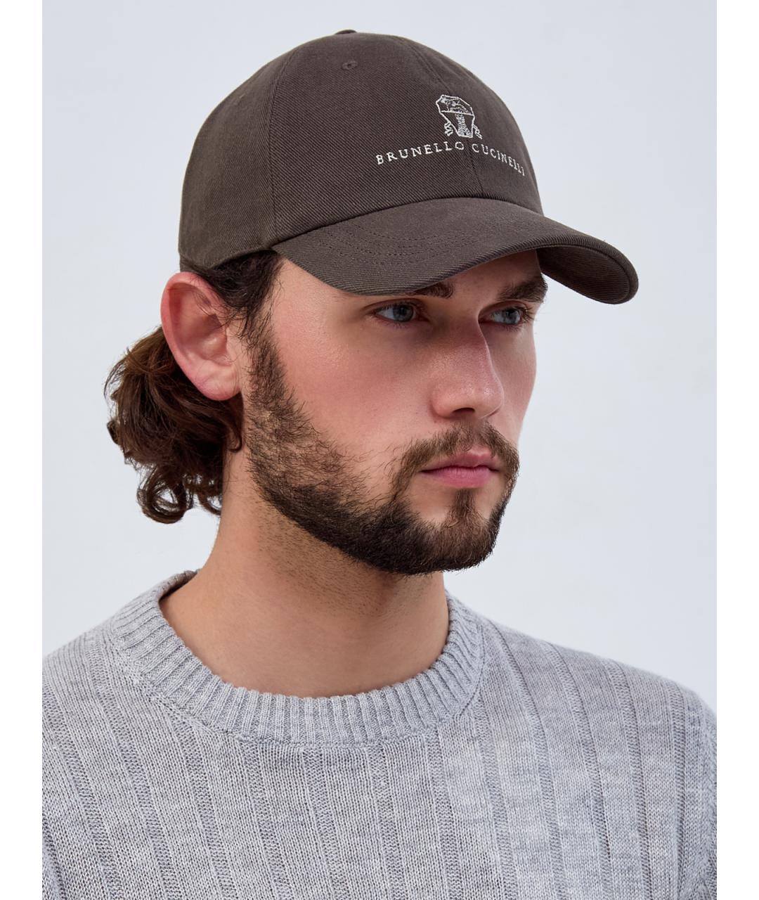 BRUNELLO CUCINELLI Коричневая хлопковая кепка/бейсболка, фото 2