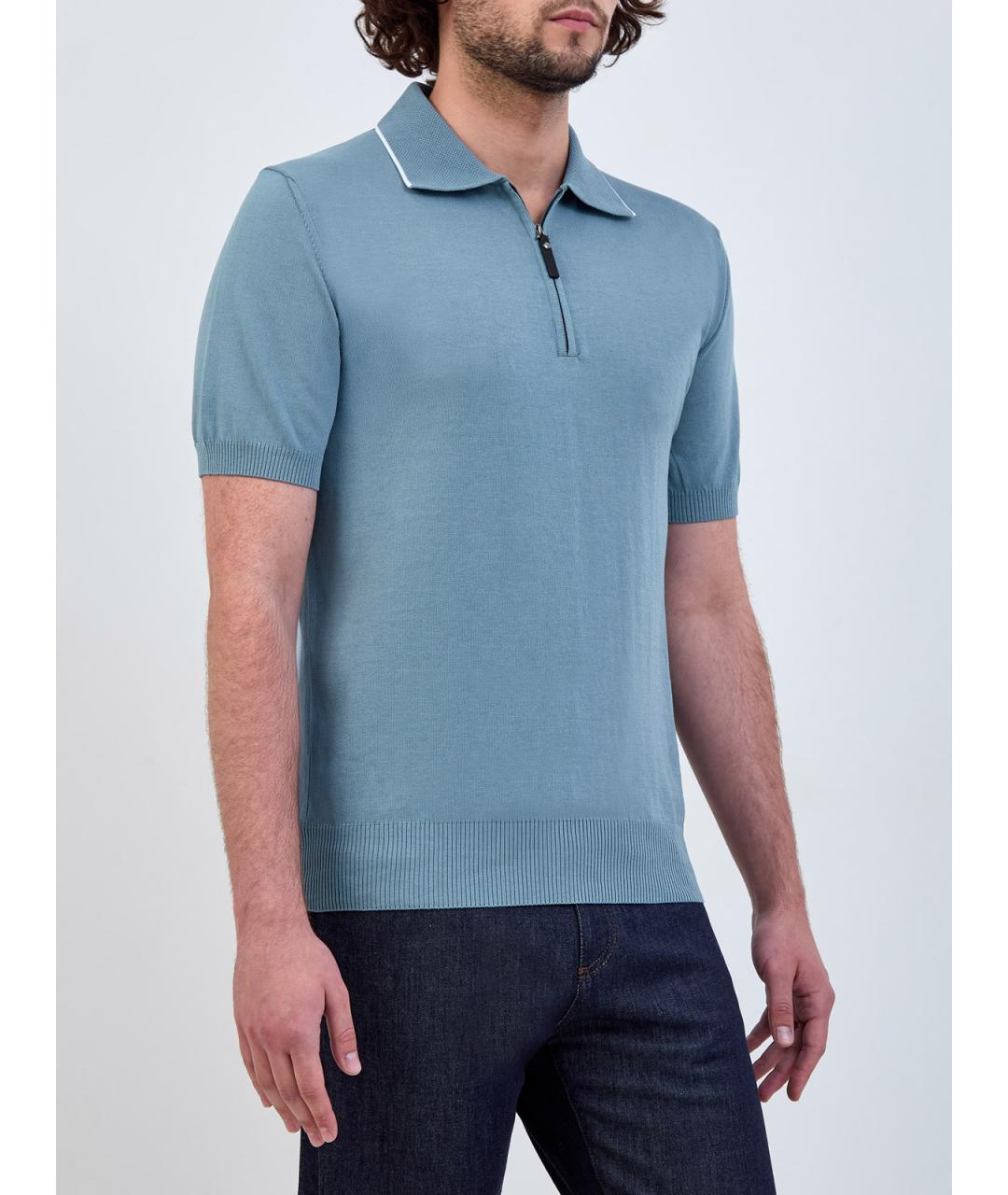 CANALI Голубое хлопковое поло с коротким рукавом, фото 3