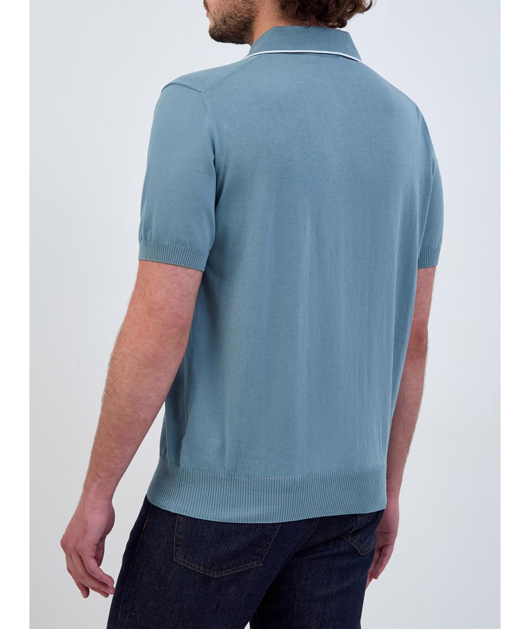 CANALI Голубое хлопковое поло с коротким рукавом, фото 4