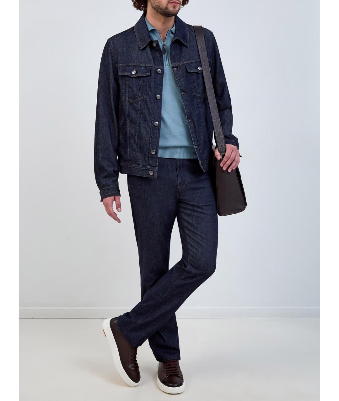 CANALI Голубое хлопковое поло с коротким рукавом, фото 2