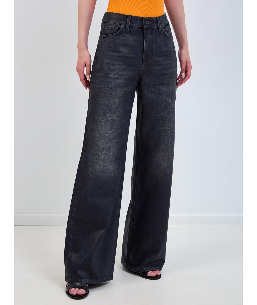 7 FOR ALL MANKIND Черные хлопковые прямые джинсы, фото 3