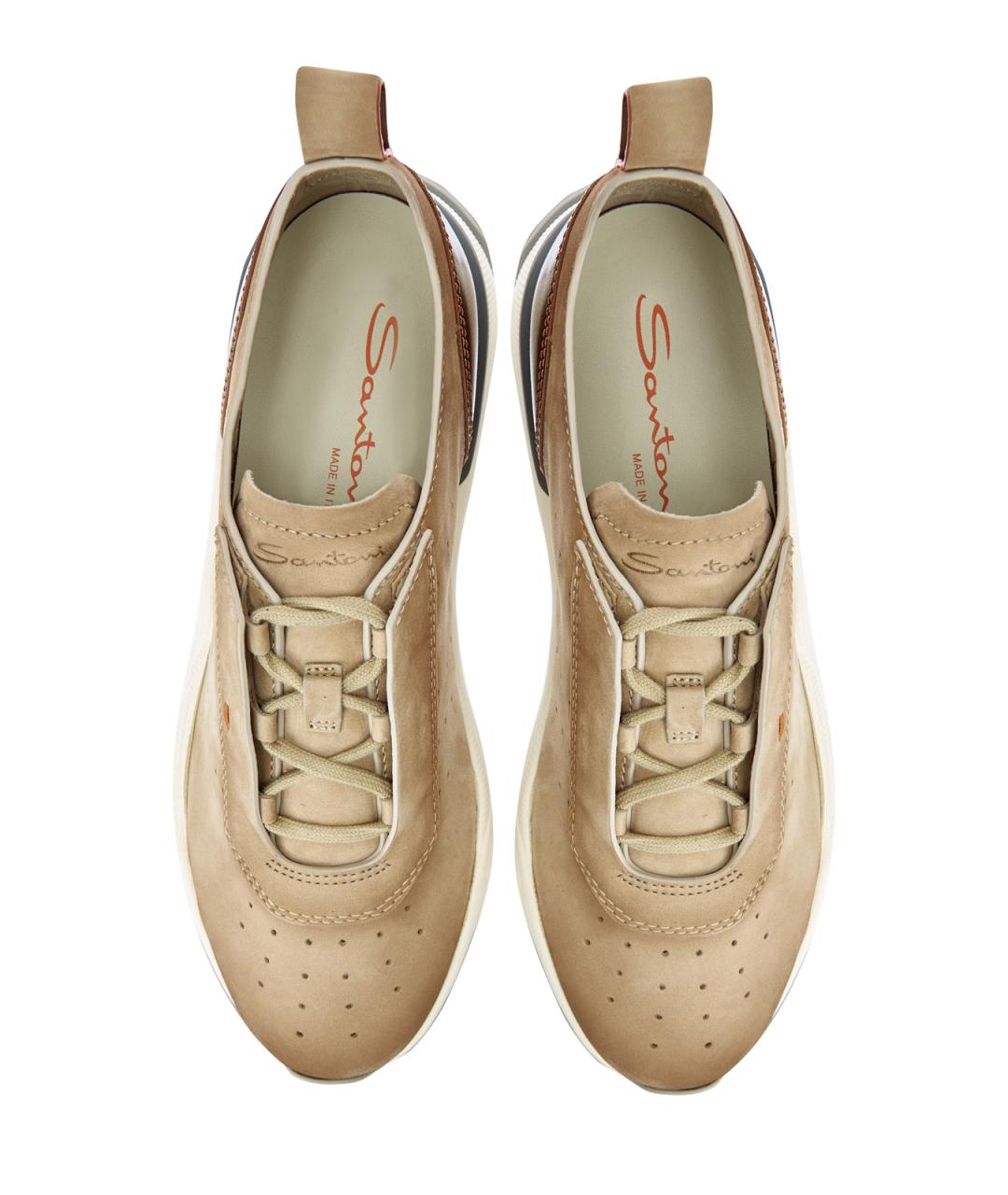 SANTONI Бежевые нубуковые низкие кроссовки / кеды, фото 6
