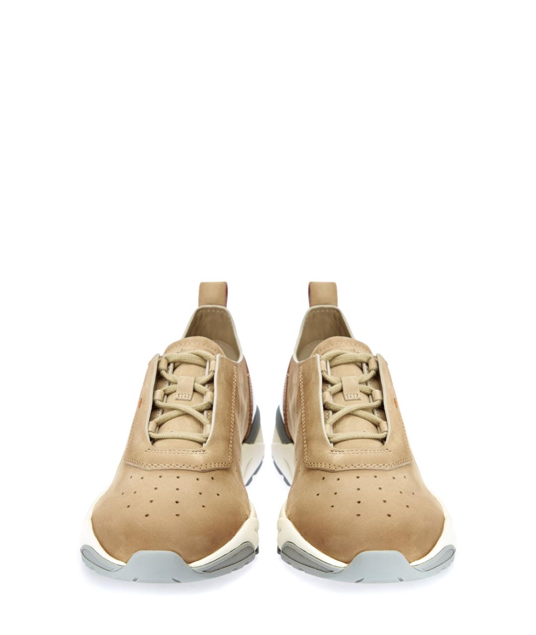 SANTONI Бежевые нубуковые низкие кроссовки / кеды, фото 5