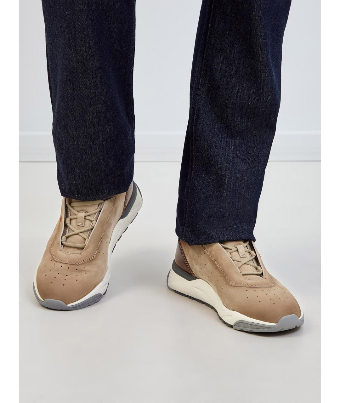 SANTONI Бежевые нубуковые низкие кроссовки / кеды, фото 2