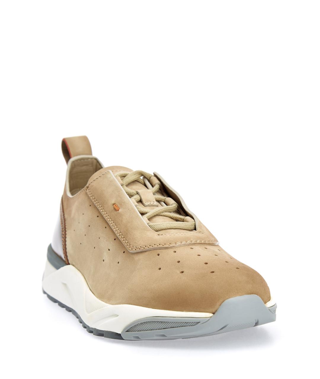 SANTONI Бежевые нубуковые низкие кроссовки / кеды, фото 3