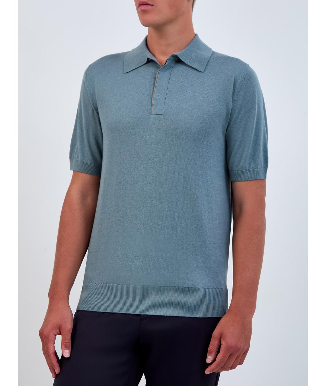CANALI Зеленые хлопковое поло с коротким рукавом, фото 3