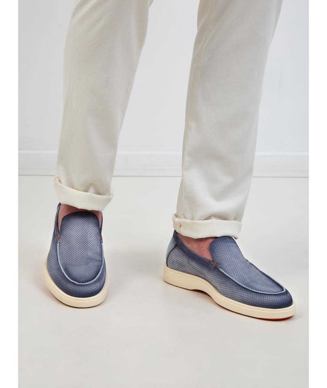 SANTONI Голубые замшевые лоферы, фото 2