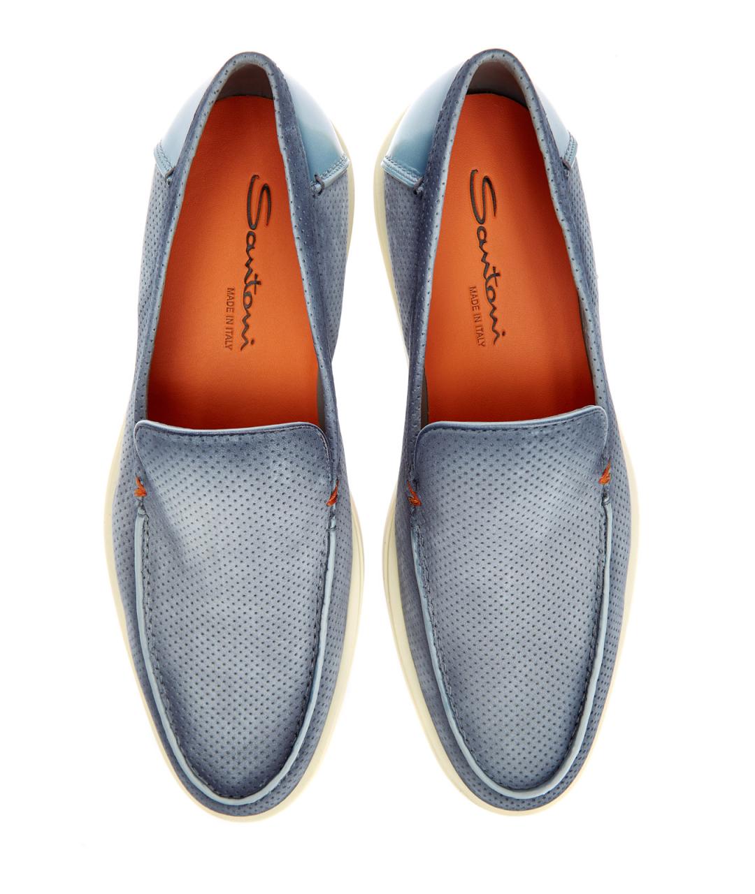 SANTONI Голубые замшевые лоферы, фото 6