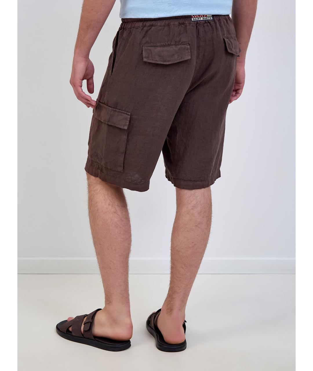 MC2 SAINT BARTH Коричневые льняные шорты, фото 4