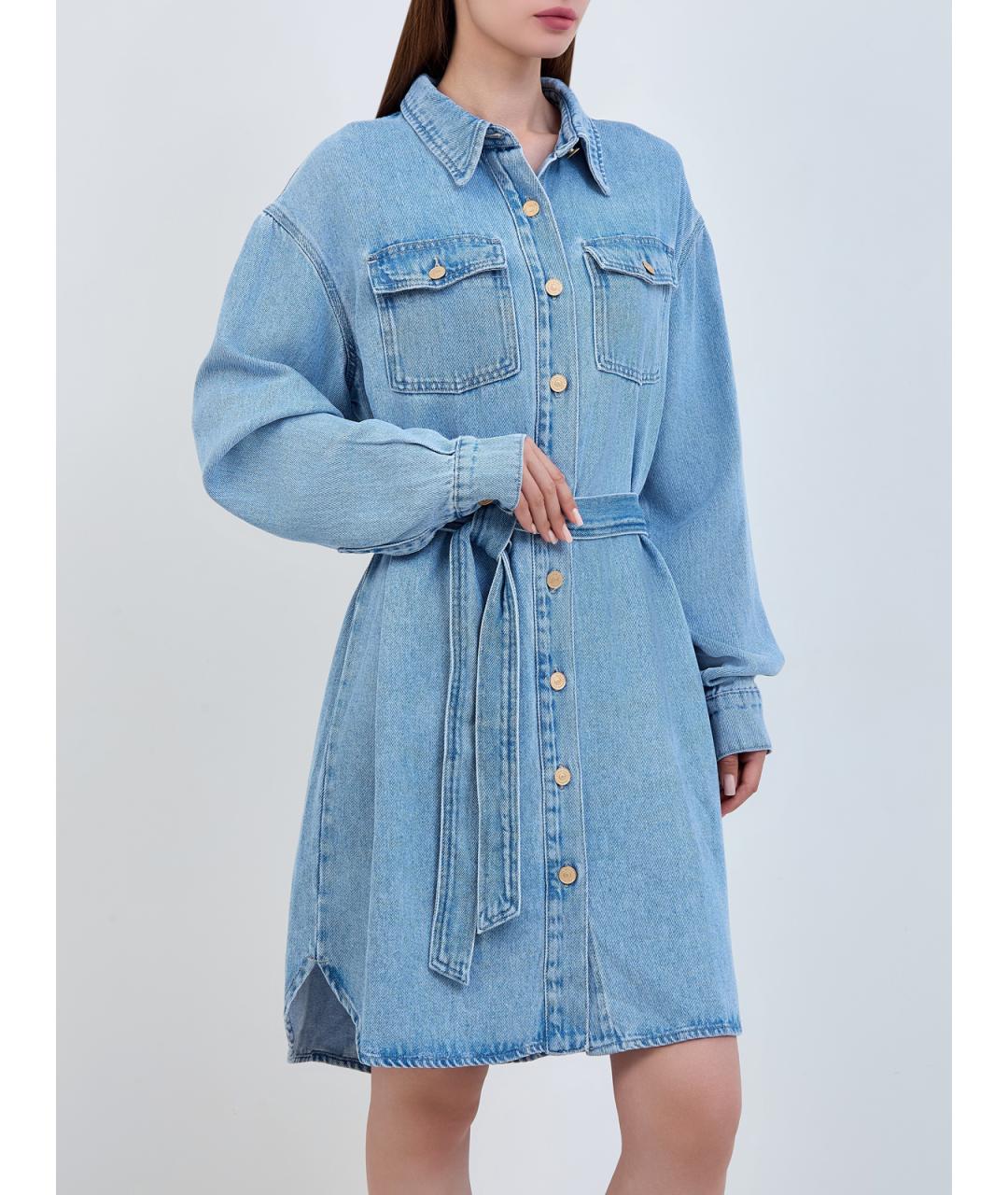 7 FOR ALL MANKIND Голубое деним повседневное платье, фото 3