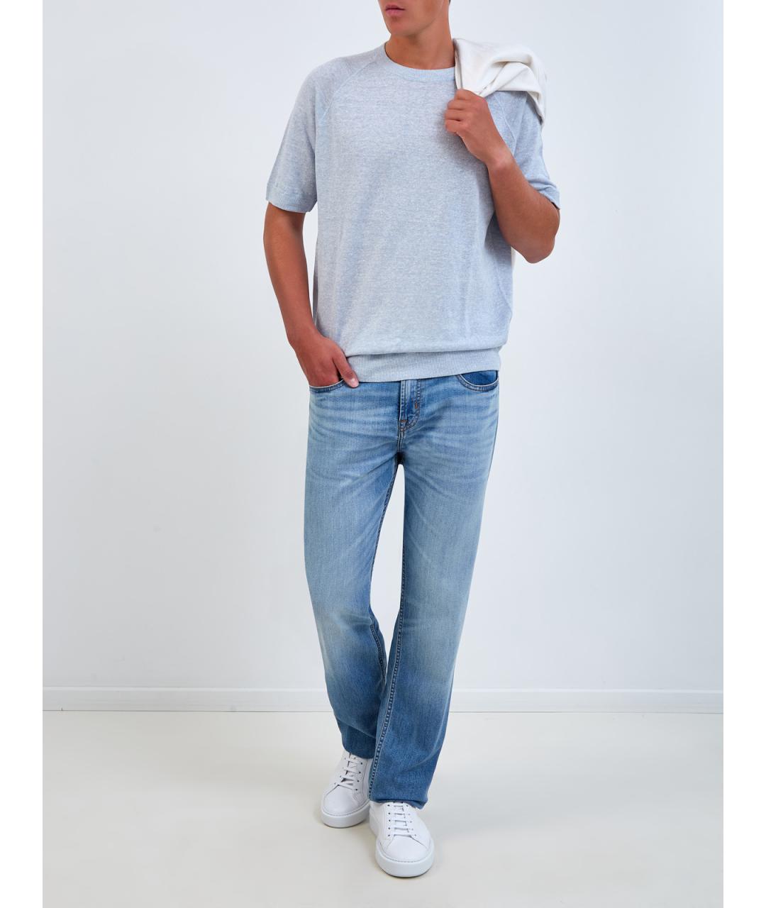 7 FOR ALL MANKIND Голубые хлопковые прямые джинсы, фото 2