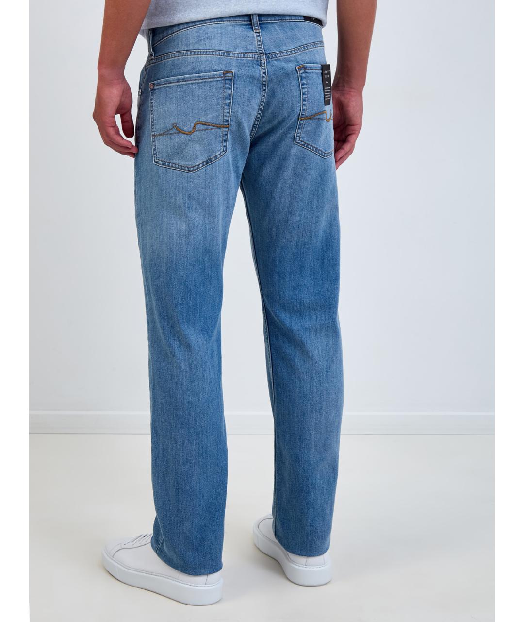 7 FOR ALL MANKIND Голубые хлопковые прямые джинсы, фото 4