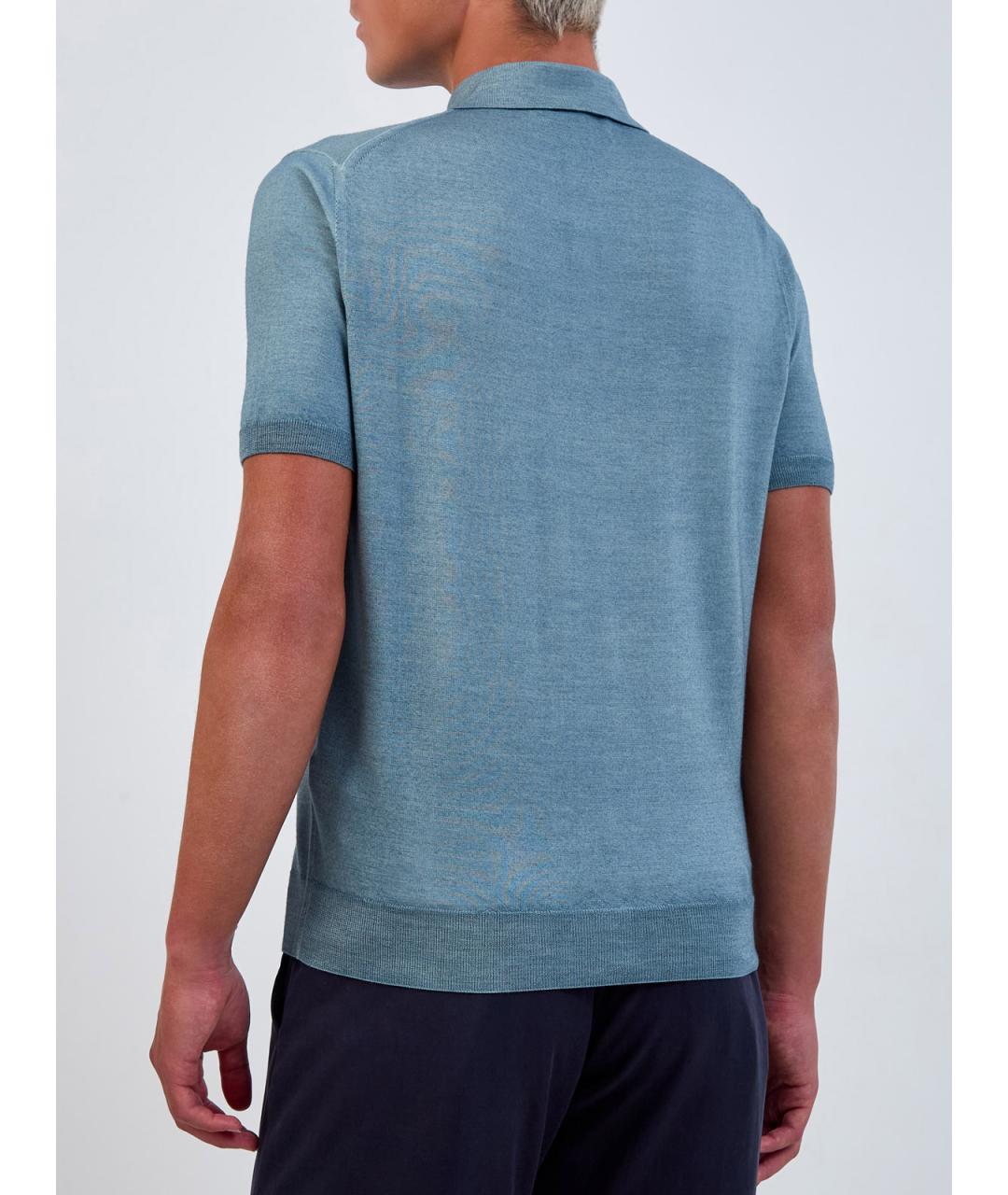 CANALI Бирюзовое поло с коротким рукавом, фото 4