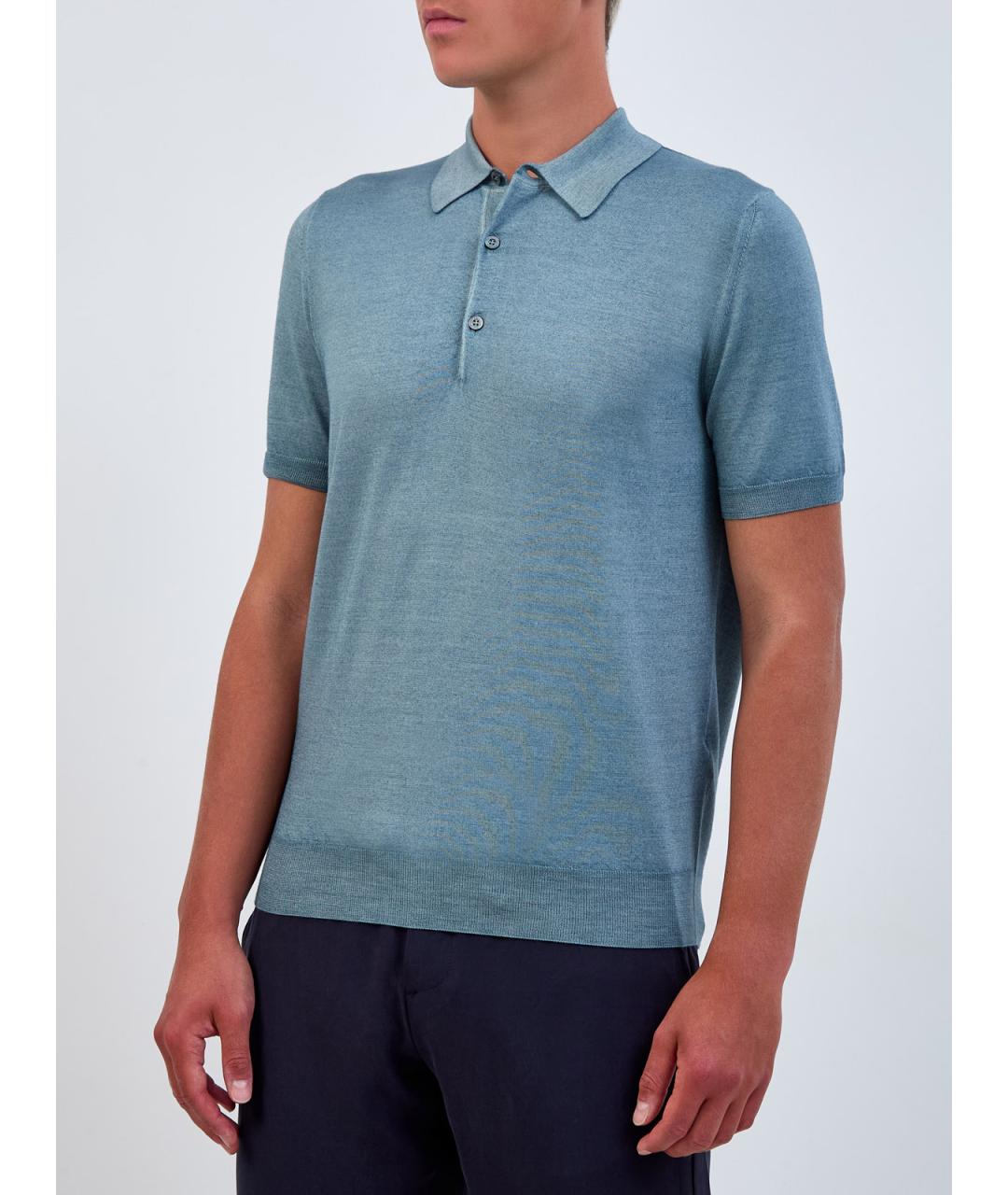 CANALI Бирюзовое поло с коротким рукавом, фото 3