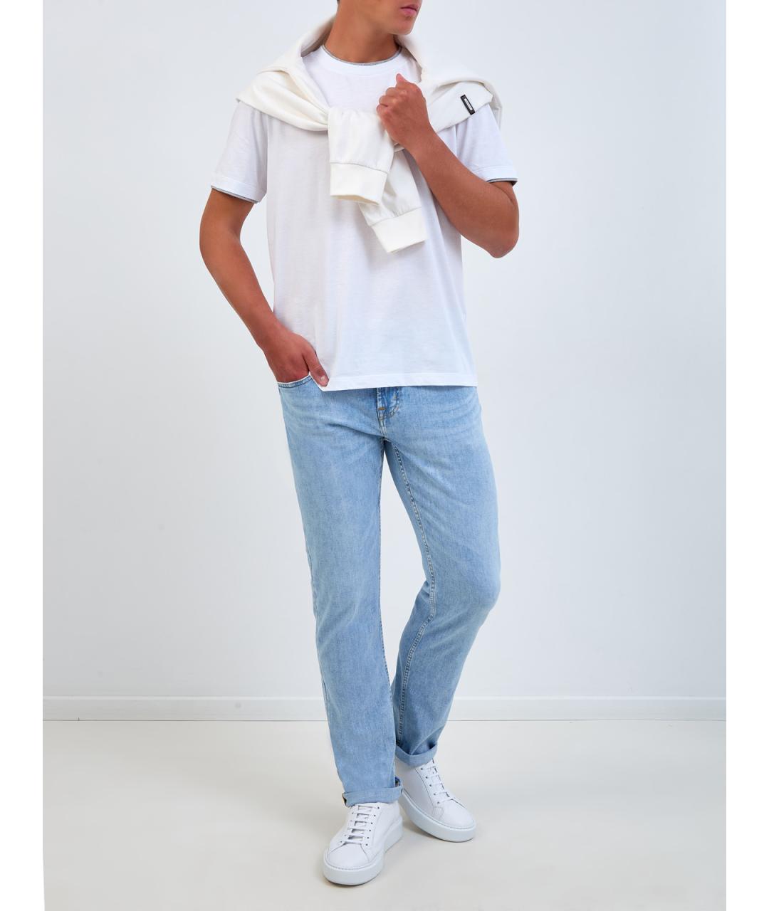 7 FOR ALL MANKIND Голубые хлопковые прямые джинсы, фото 2