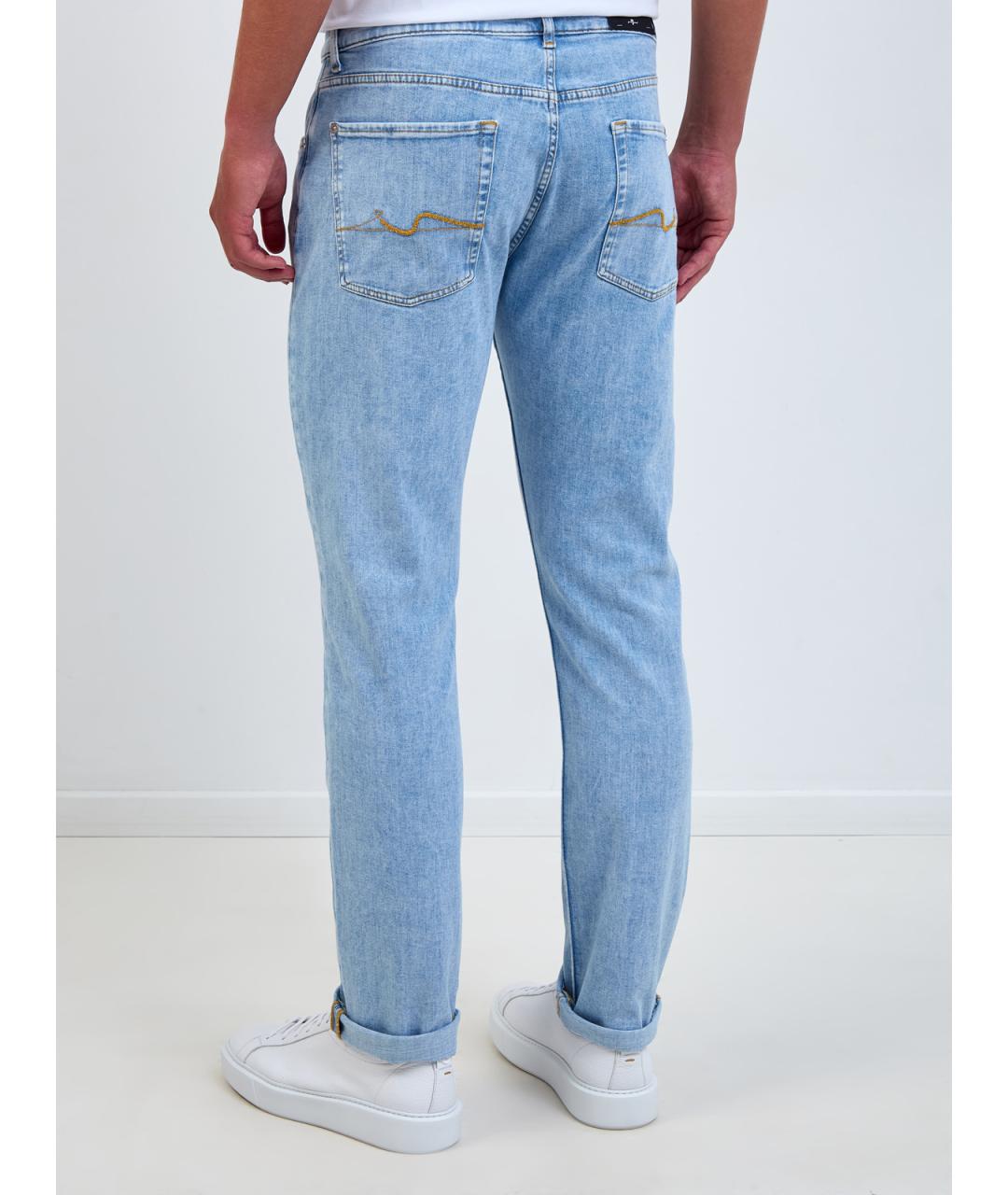 7 FOR ALL MANKIND Голубые хлопковые прямые джинсы, фото 4