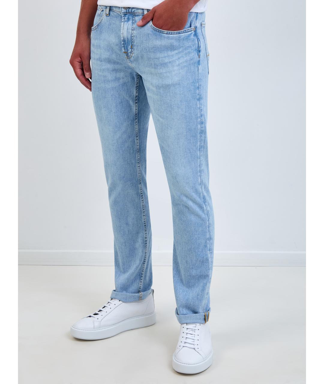 7 FOR ALL MANKIND Голубые хлопковые прямые джинсы, фото 3