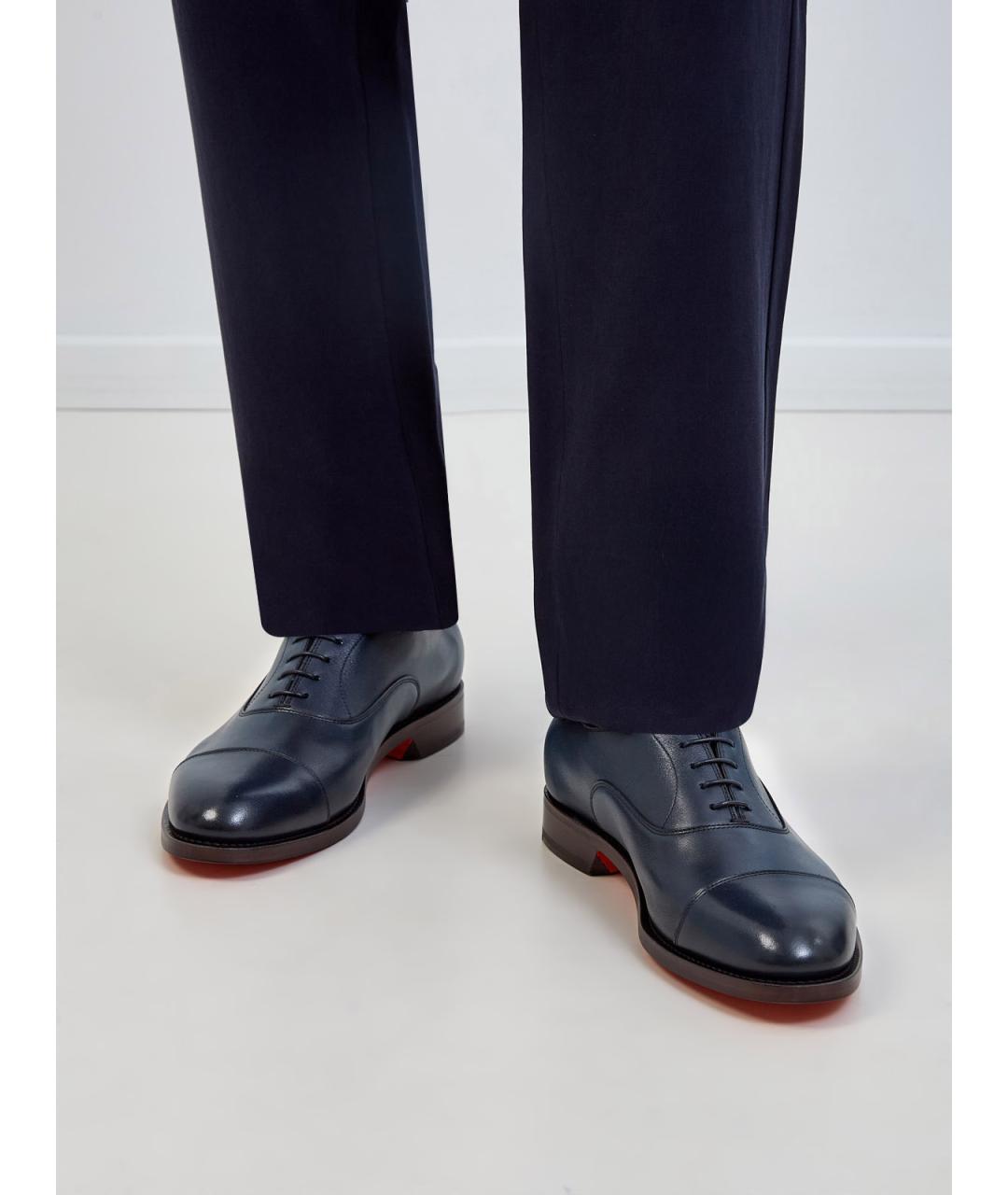 SANTONI Темно-синие кожаные туфли, фото 2