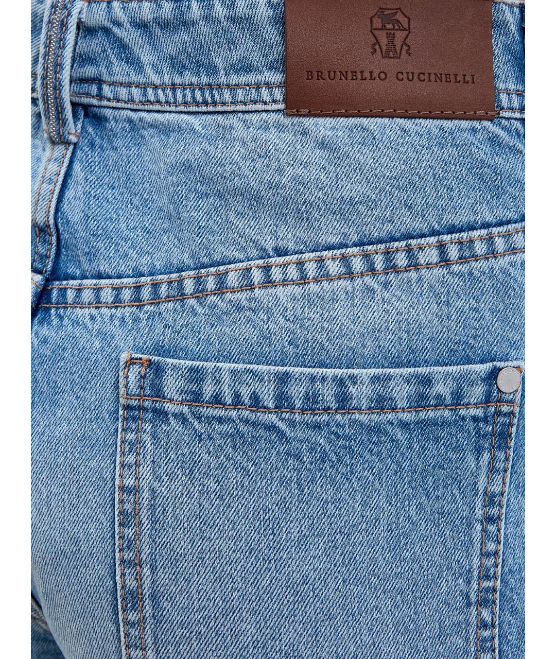 BRUNELLO CUCINELLI Голубые хлопковые джинсы слим, фото 5