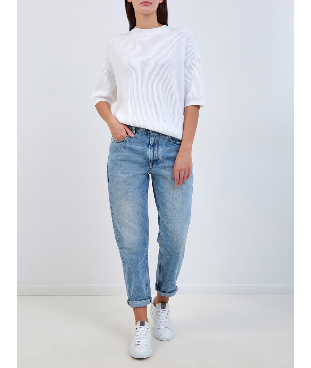 BRUNELLO CUCINELLI Голубые хлопковые джинсы слим, фото 2