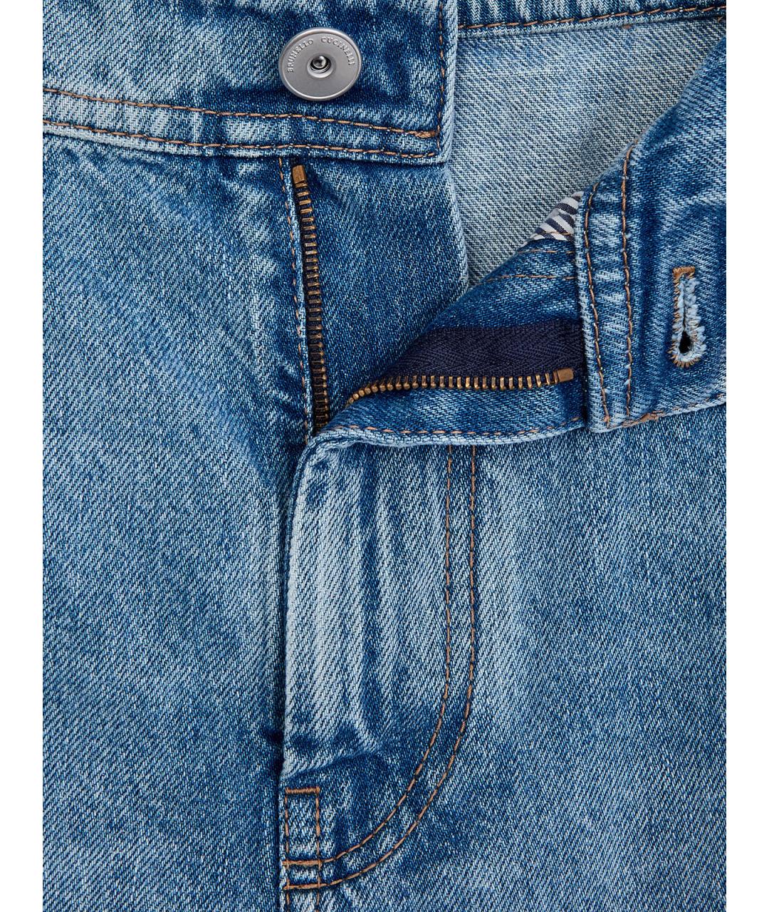 BRUNELLO CUCINELLI Голубые хлопковые джинсы слим, фото 6