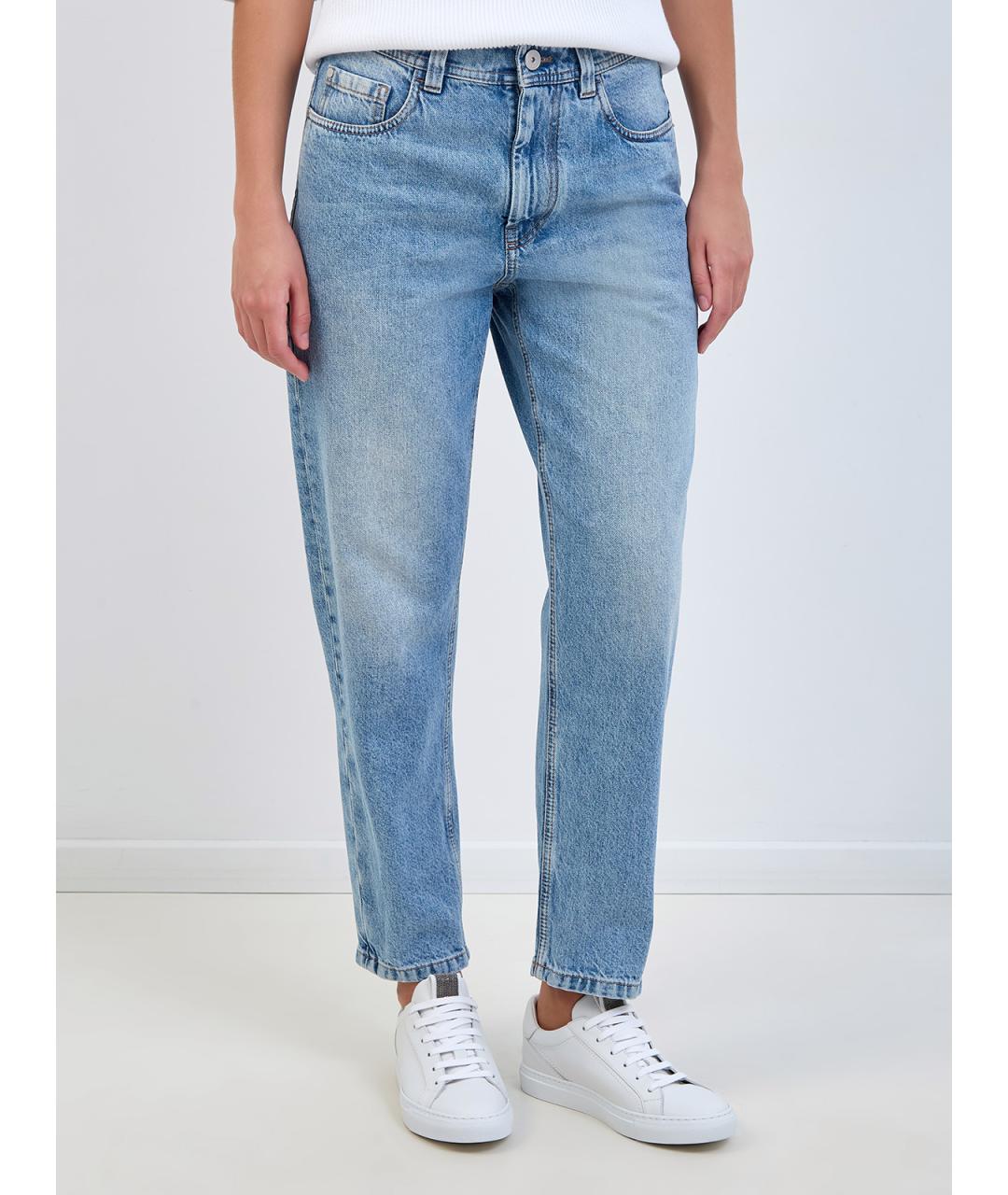 BRUNELLO CUCINELLI Голубые хлопковые джинсы слим, фото 3