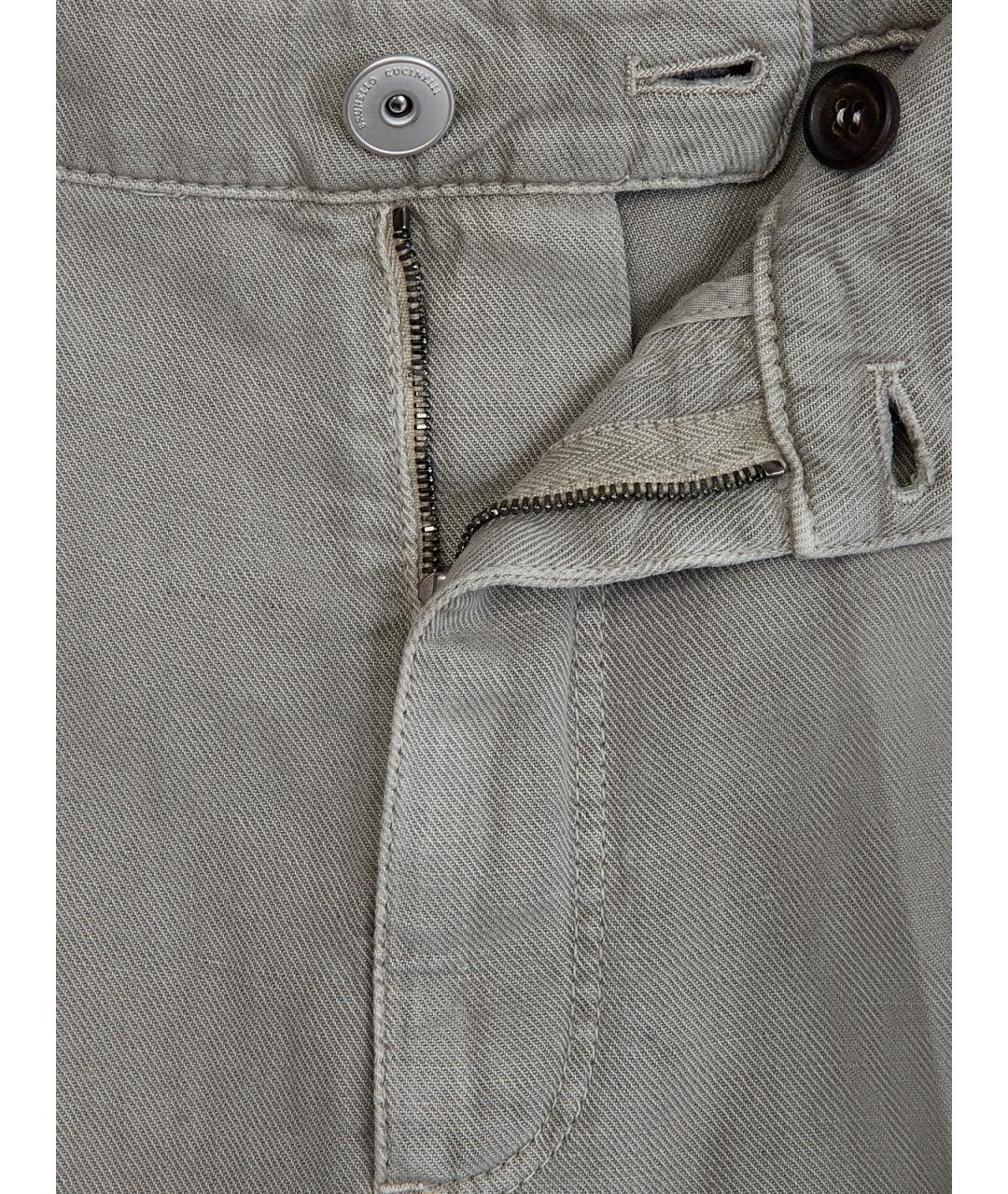 BRUNELLO CUCINELLI Зеленые хлопковые прямые джинсы, фото 4