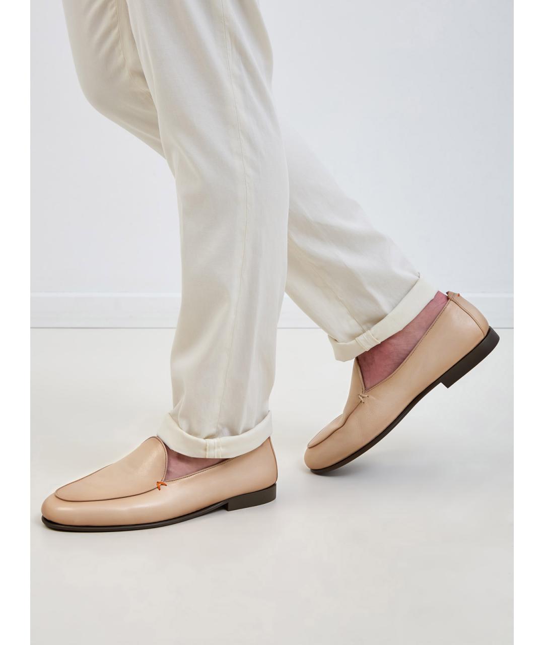 SANTONI Бежевые кожаные лоферы, фото 2