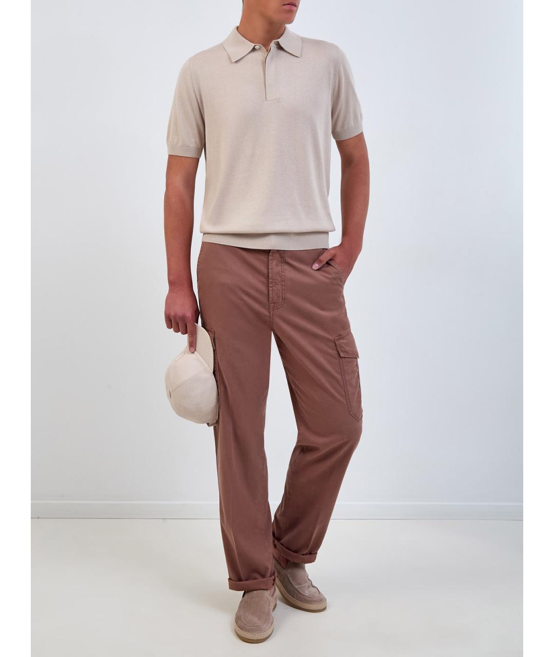 CANALI Бежевое хлопковое поло с коротким рукавом, фото 2