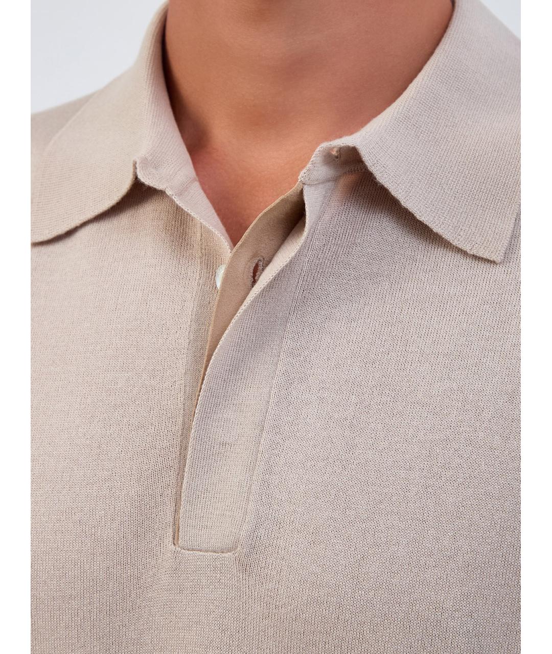 CANALI Бежевое хлопковое поло с коротким рукавом, фото 5