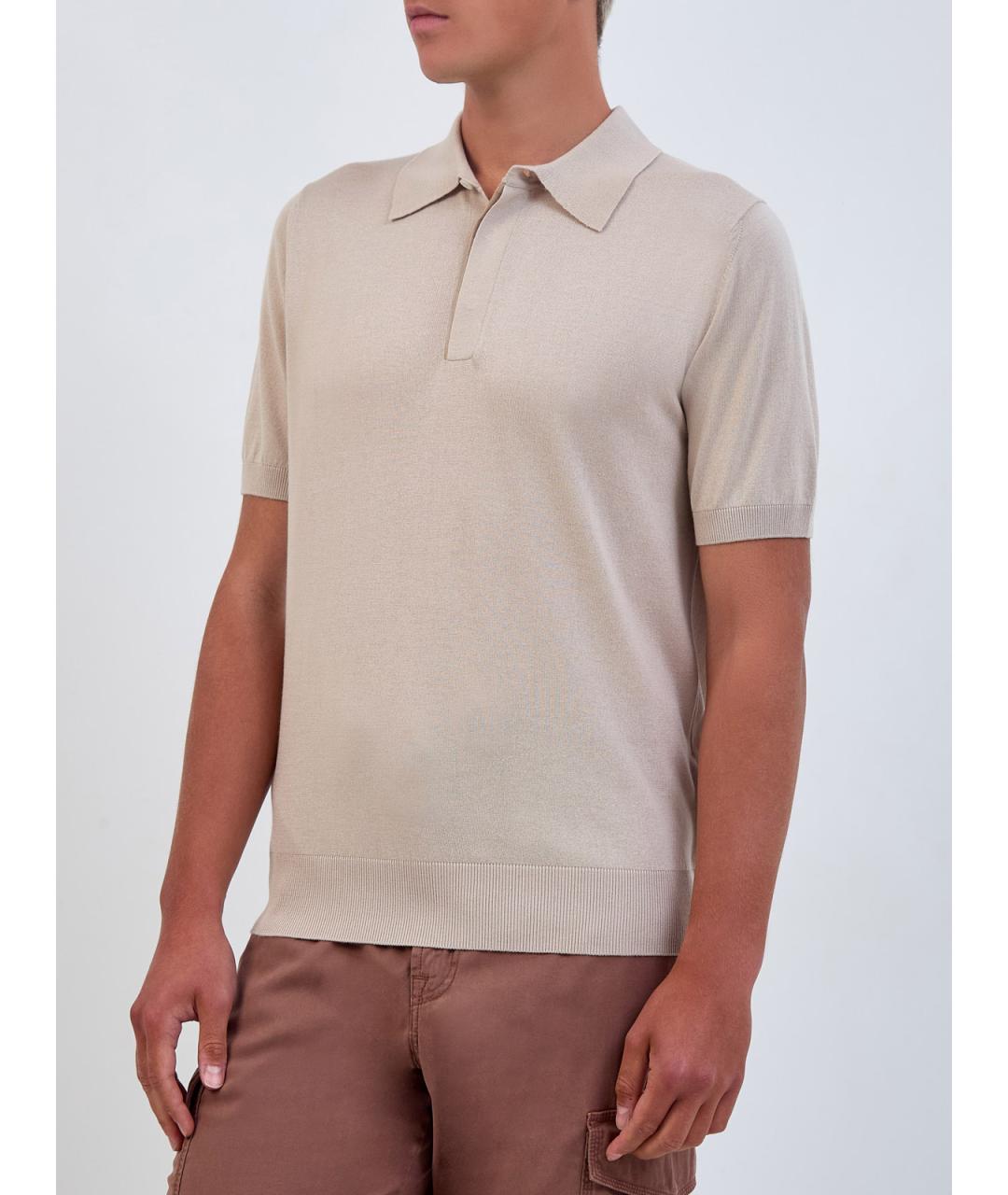 CANALI Бежевое хлопковое поло с коротким рукавом, фото 3