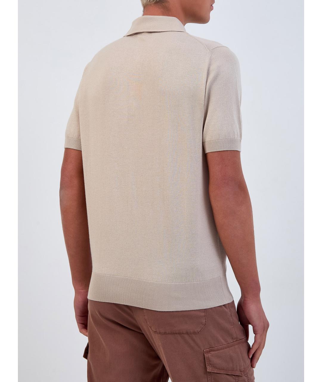 CANALI Бежевое хлопковое поло с коротким рукавом, фото 4