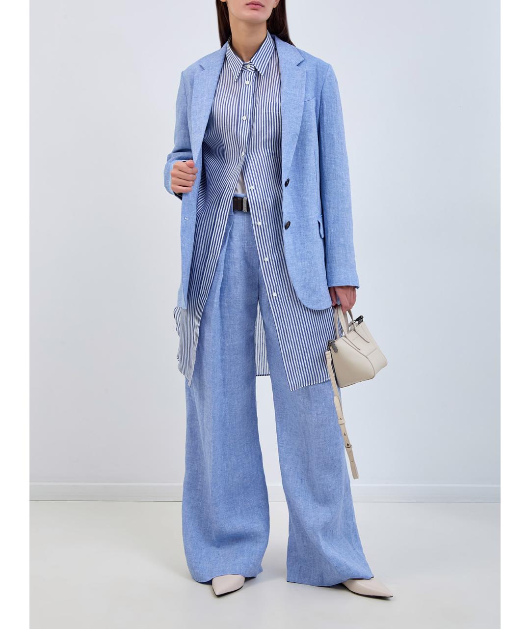 BRUNELLO CUCINELLI Синяя льняная рубашка, фото 2