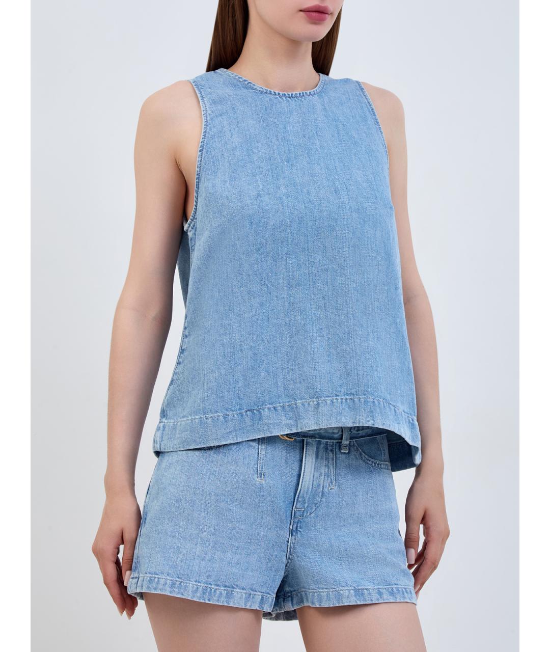 7 FOR ALL MANKIND Голубая хлопковая майка, фото 3