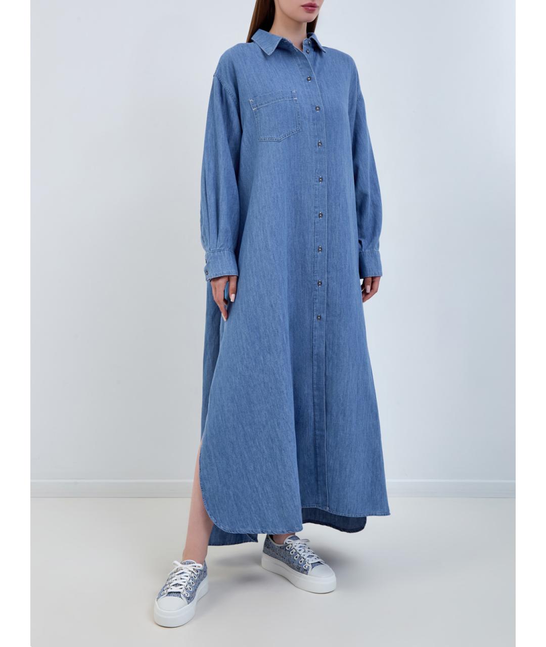 7 FOR ALL MANKIND Синее хлопковое повседневное платье, фото 3