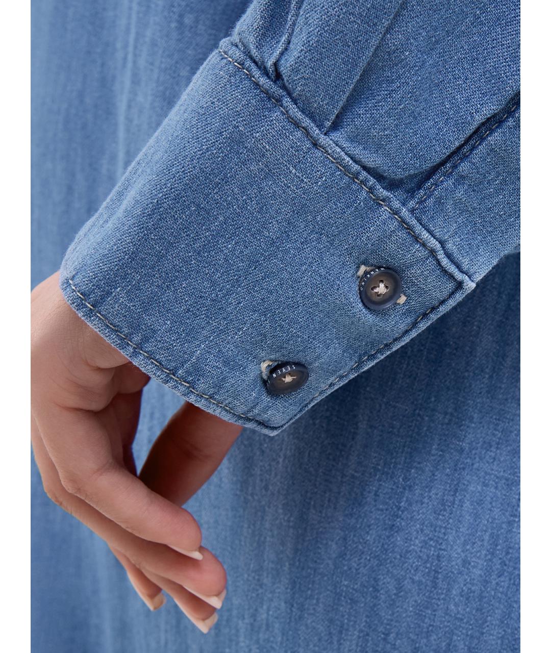 7 FOR ALL MANKIND Синее хлопковое повседневное платье, фото 5
